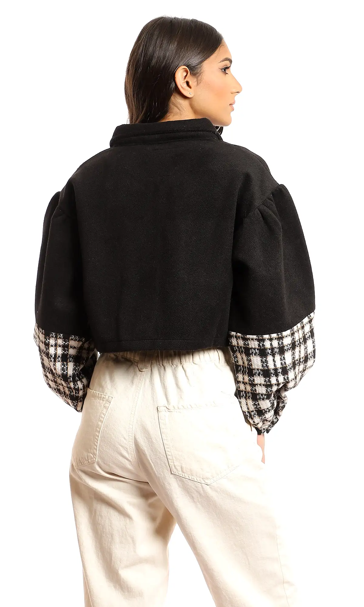 95898 Wool Chest Pockets Cropped Jacket - Black & Off White