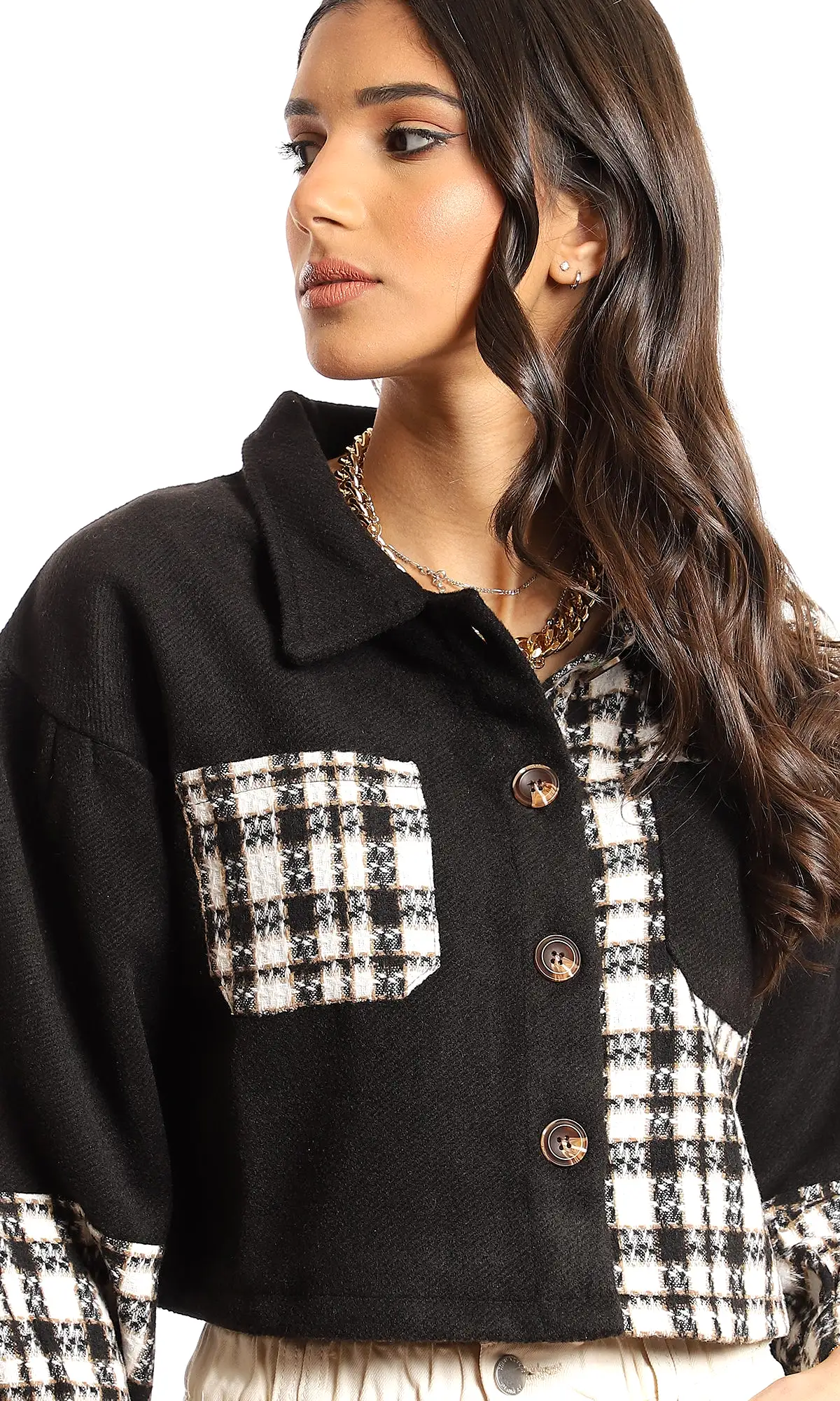 95898 Wool Chest Pockets Cropped Jacket - Black & Off White