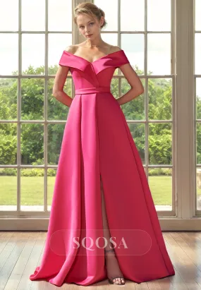 A Line Off Shoulder Satin Long Cocktail Dress Elegant Cheap Mother of the Bride Dress