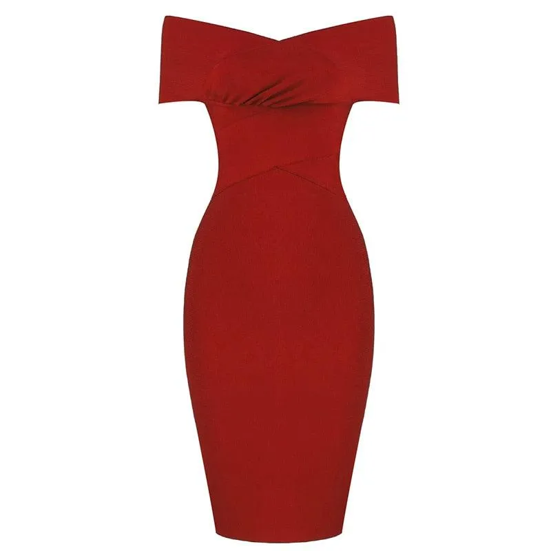 ADYCE Sexy V-Neck Short Sleeve Bodycon Midi Party Dress