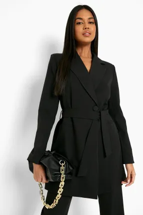 Asymmetric Belted Tailored Longline Blazer