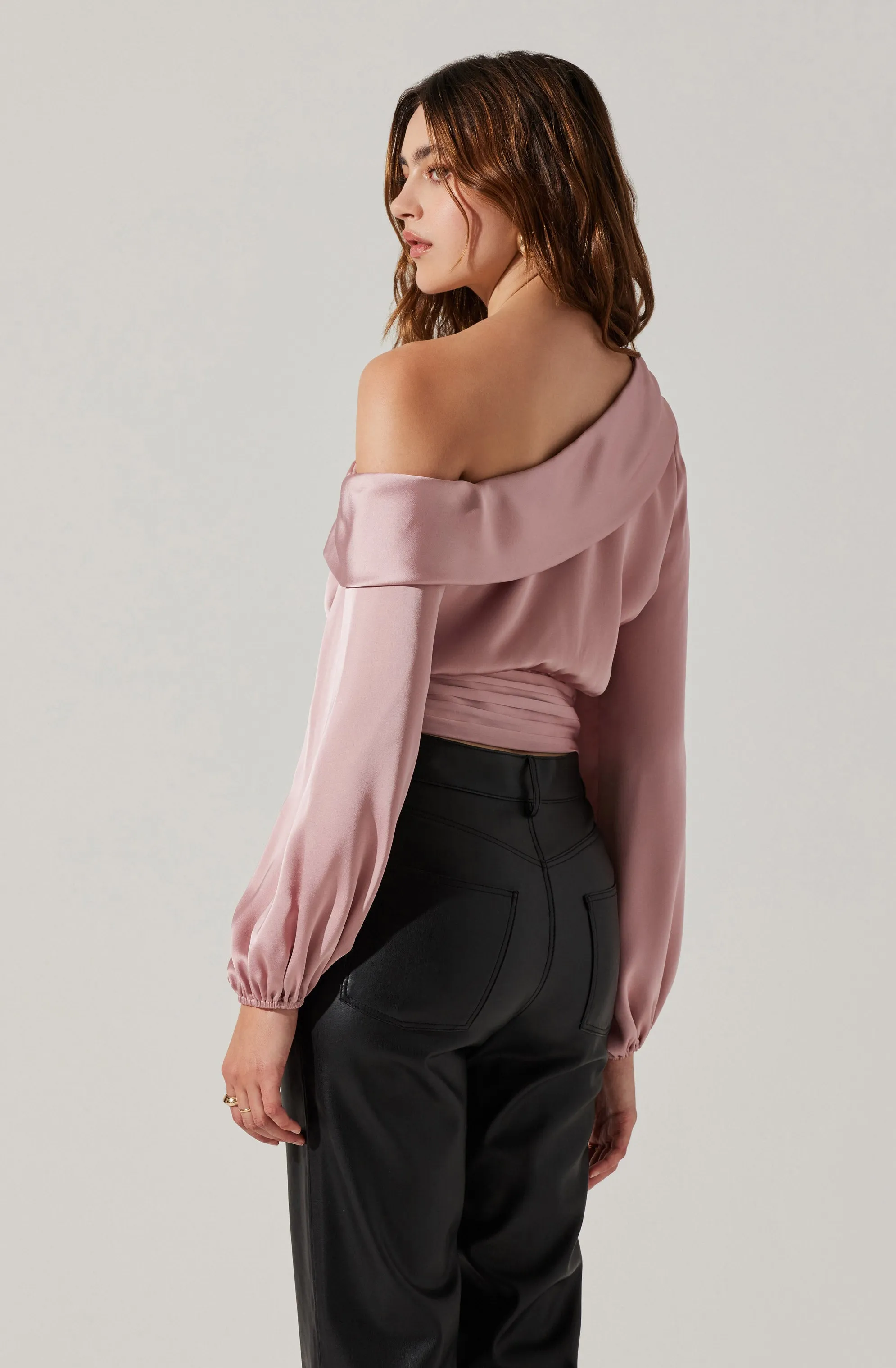 Asymmetrical Cinched Waist Long Sleeve Top