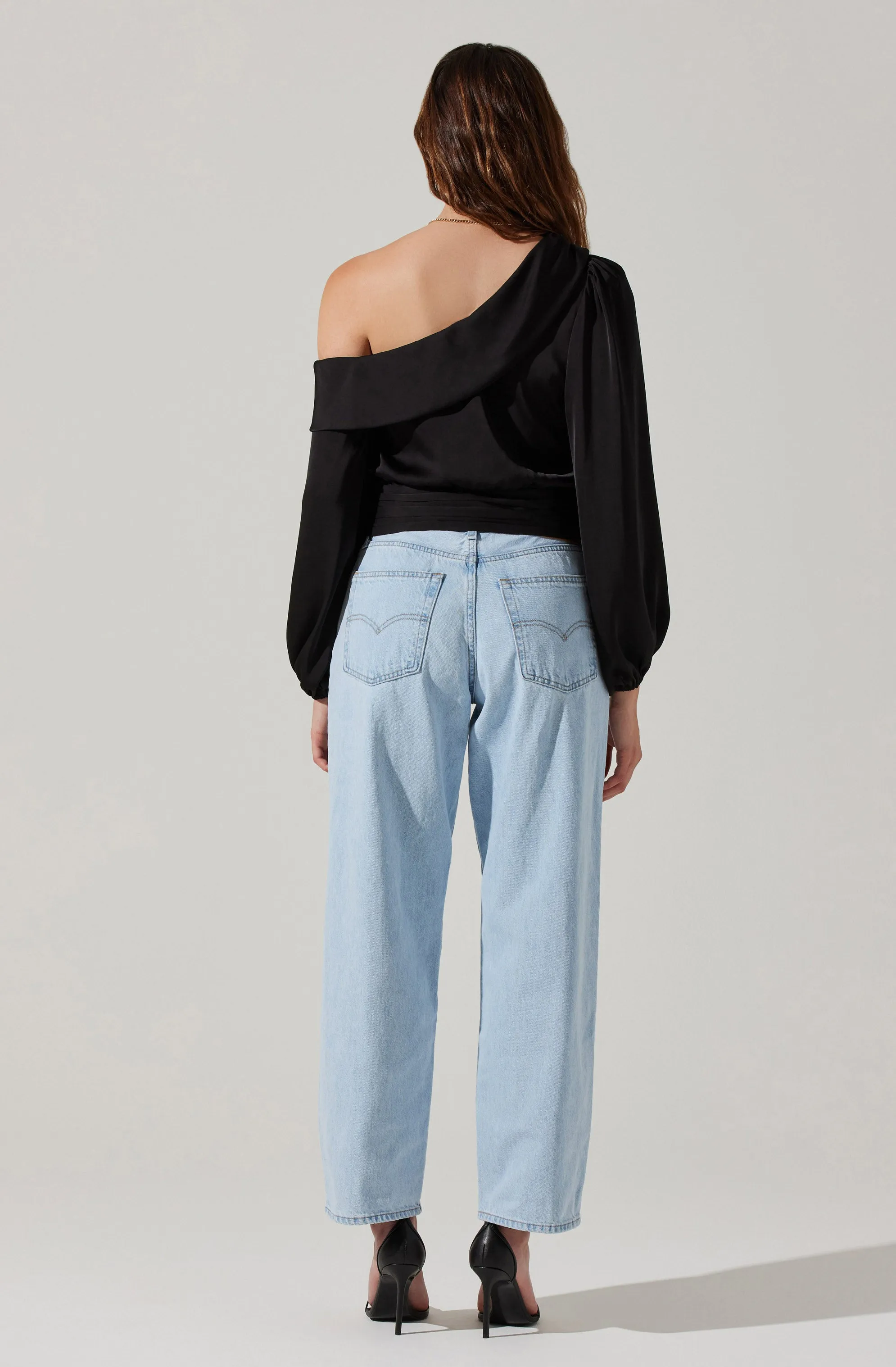 Asymmetrical Cinched Waist Long Sleeve Top