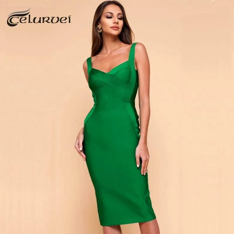 Bandage Party Midi Bodycon Evening Luxury Dress with V-Neck