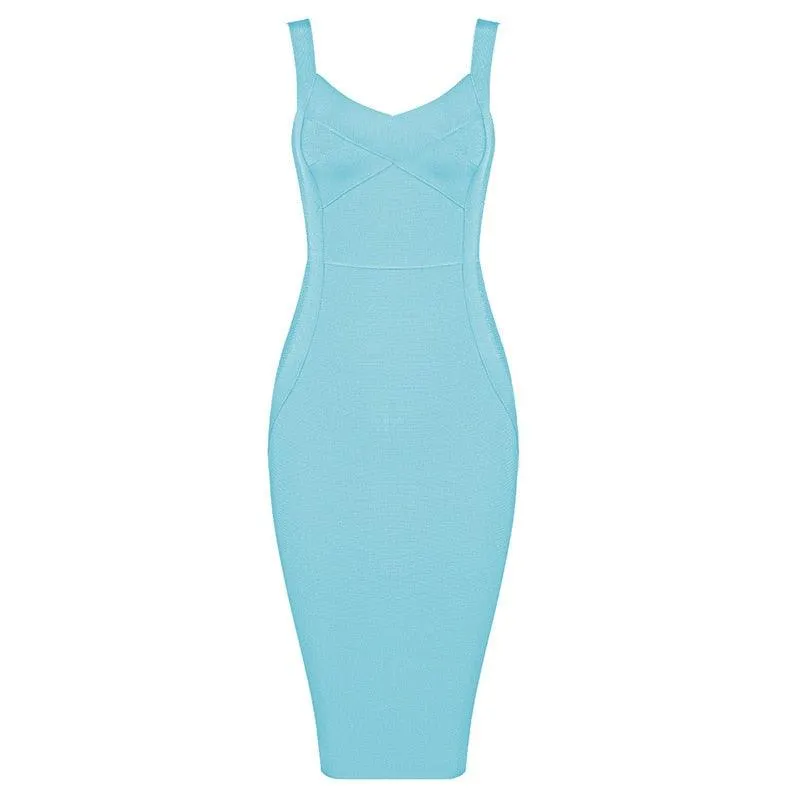 Bandage Party Midi Bodycon Evening Luxury Dress with V-Neck