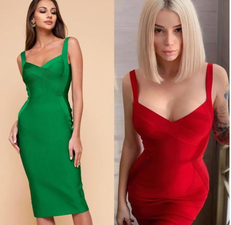 Bandage Party Midi Bodycon Evening Luxury Dress with V-Neck