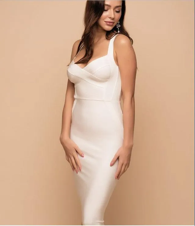 Bandage Party Midi Bodycon Evening Luxury Dress with V-Neck