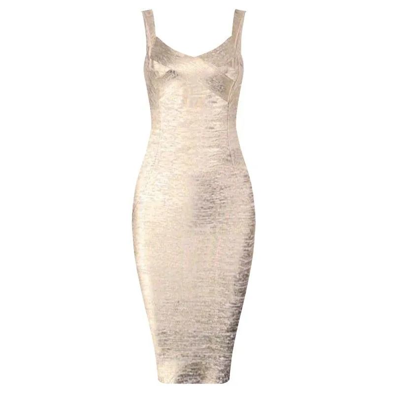 Bandage Party Midi Bodycon Evening Luxury Dress with V-Neck