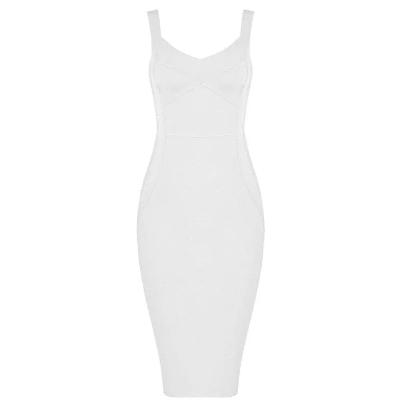 Bandage Party Midi Bodycon Evening Luxury Dress with V-Neck