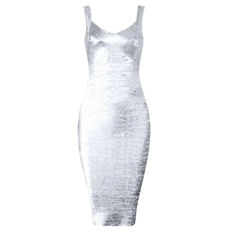 Bandage Party Midi Bodycon Evening Luxury Dress with V-Neck