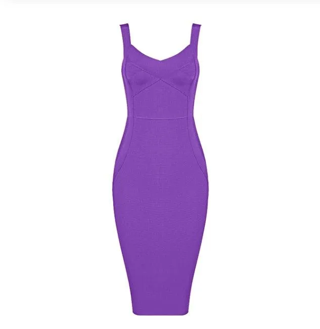 Bandage Party Midi Bodycon Evening Luxury Dress with V-Neck