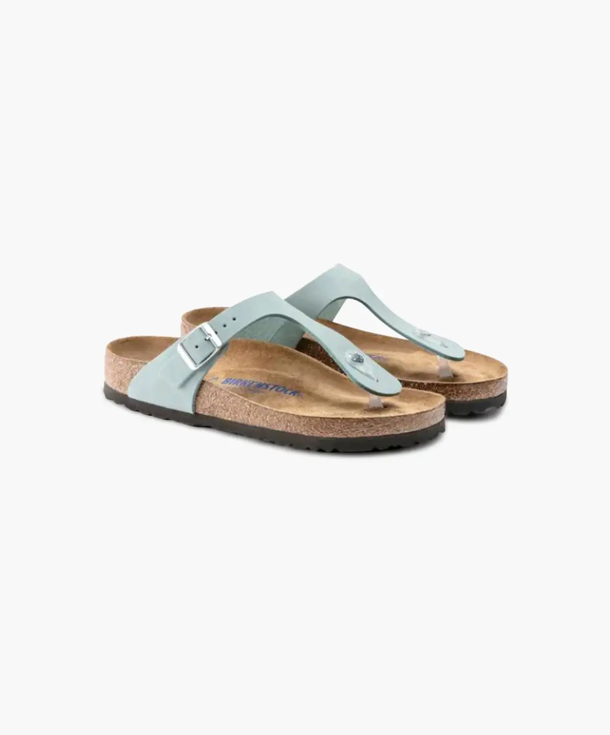 Birkenstock Gizeh Nubuck Leather Faded Aqua Soft Footbed Sandals