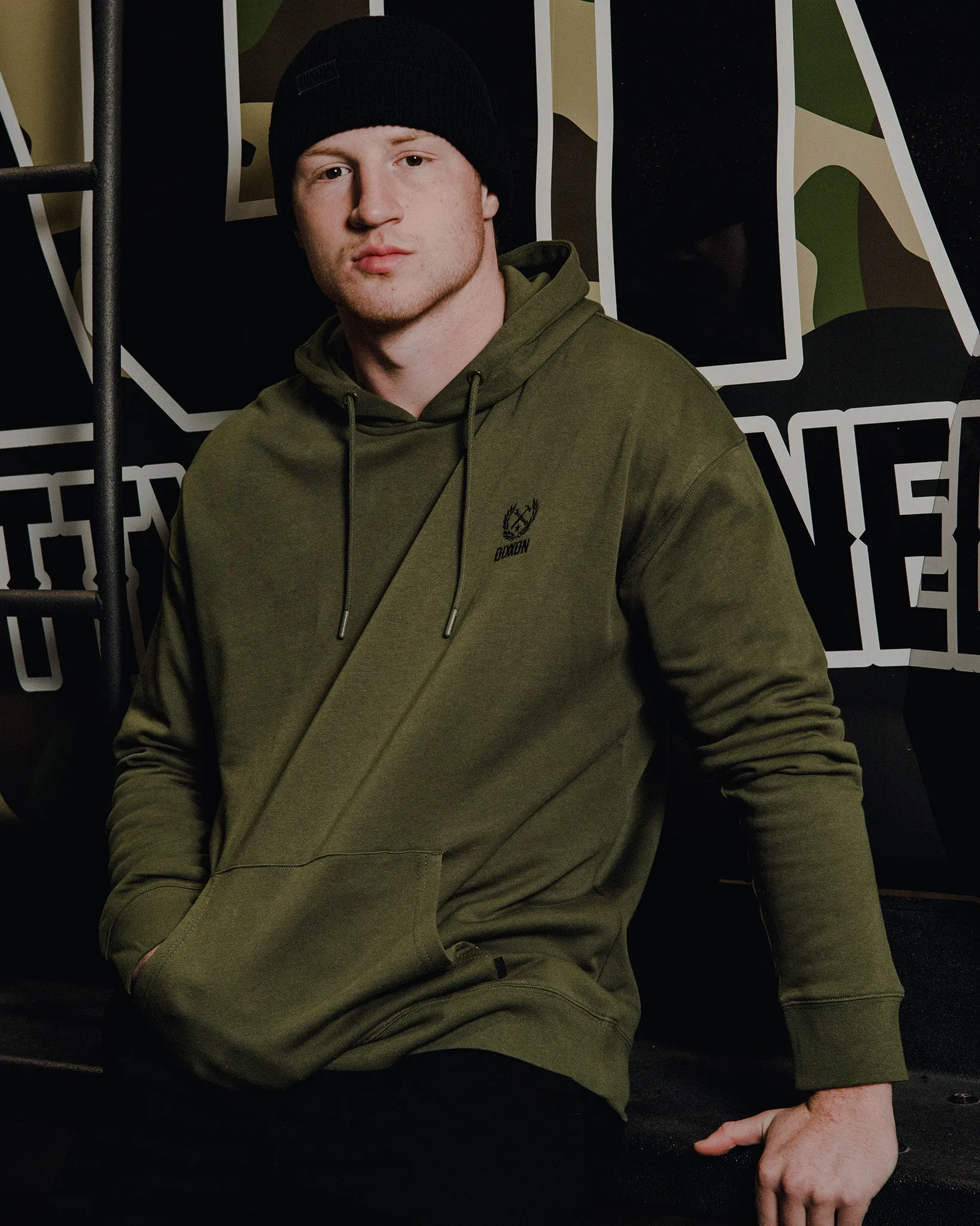 Black Crest Lightweight Pullover Hoodie - O.D Green