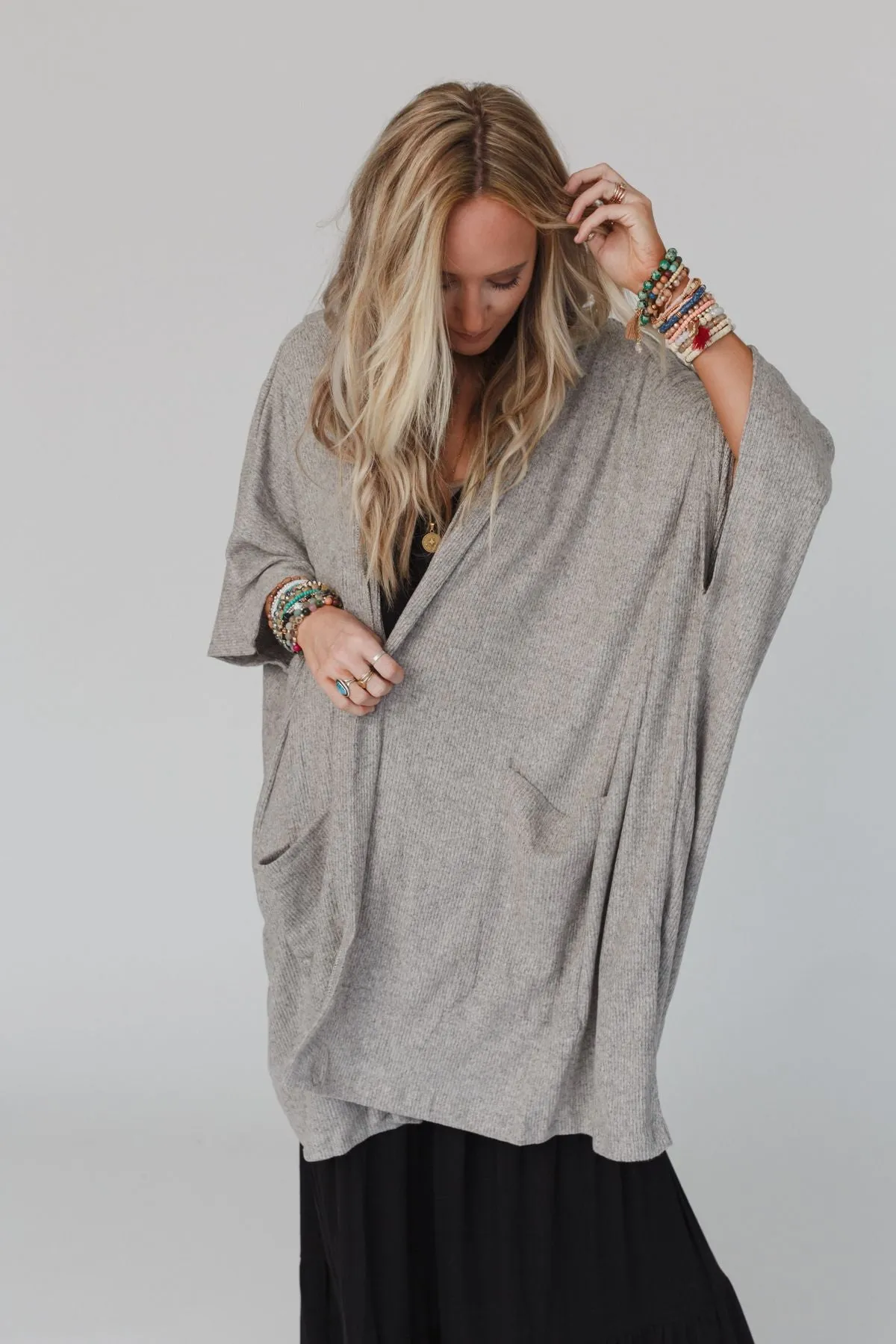 Boho Essential Hooded Ribbed Sweater - Oatmeal