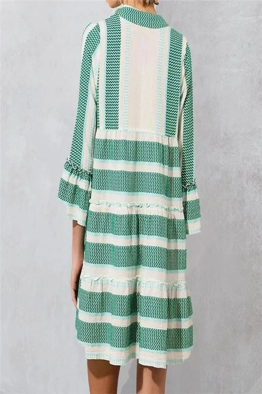 Boho Stripe Bell Sleeve Flowy Shift Dress