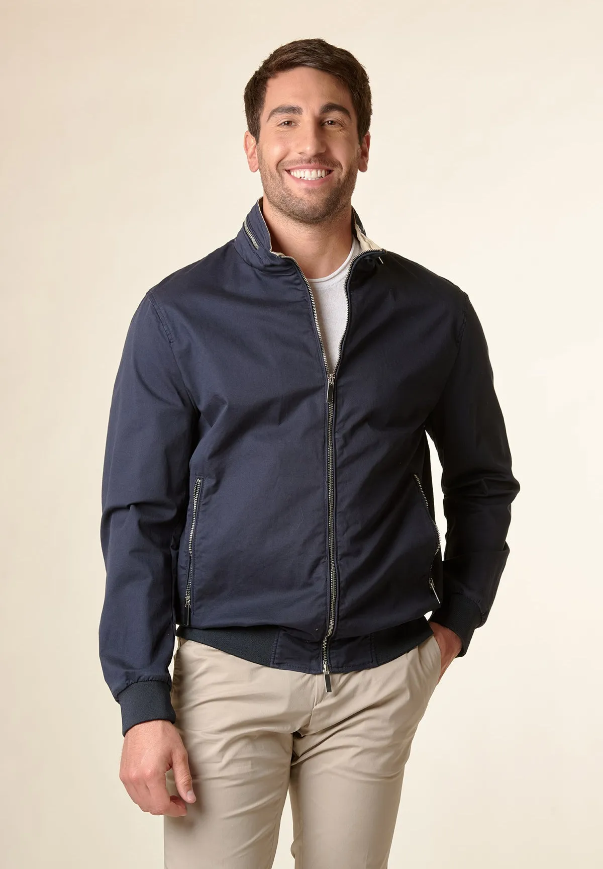 Bomber blu scuro cotone zip