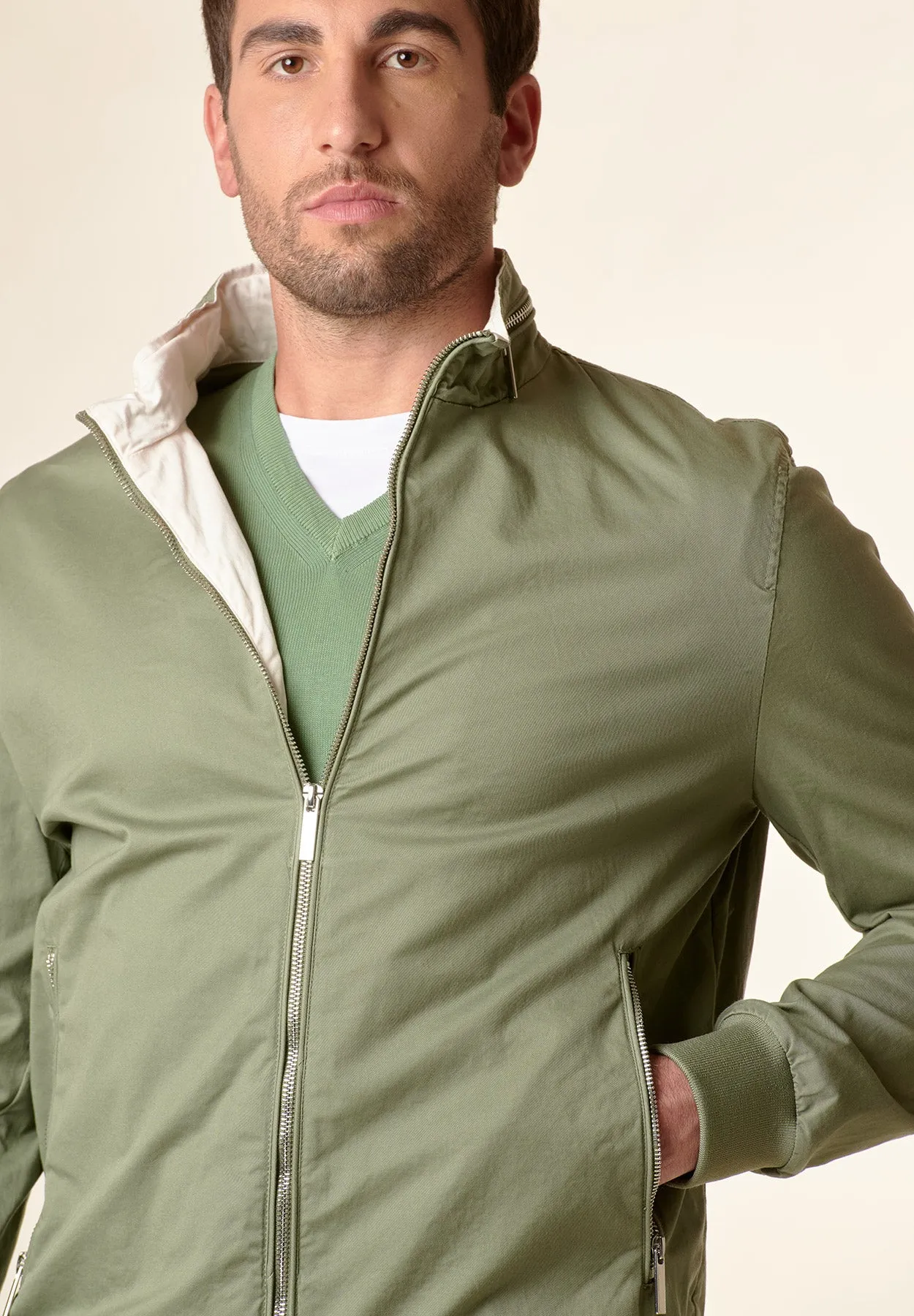 Bomber verde militare cotone zip