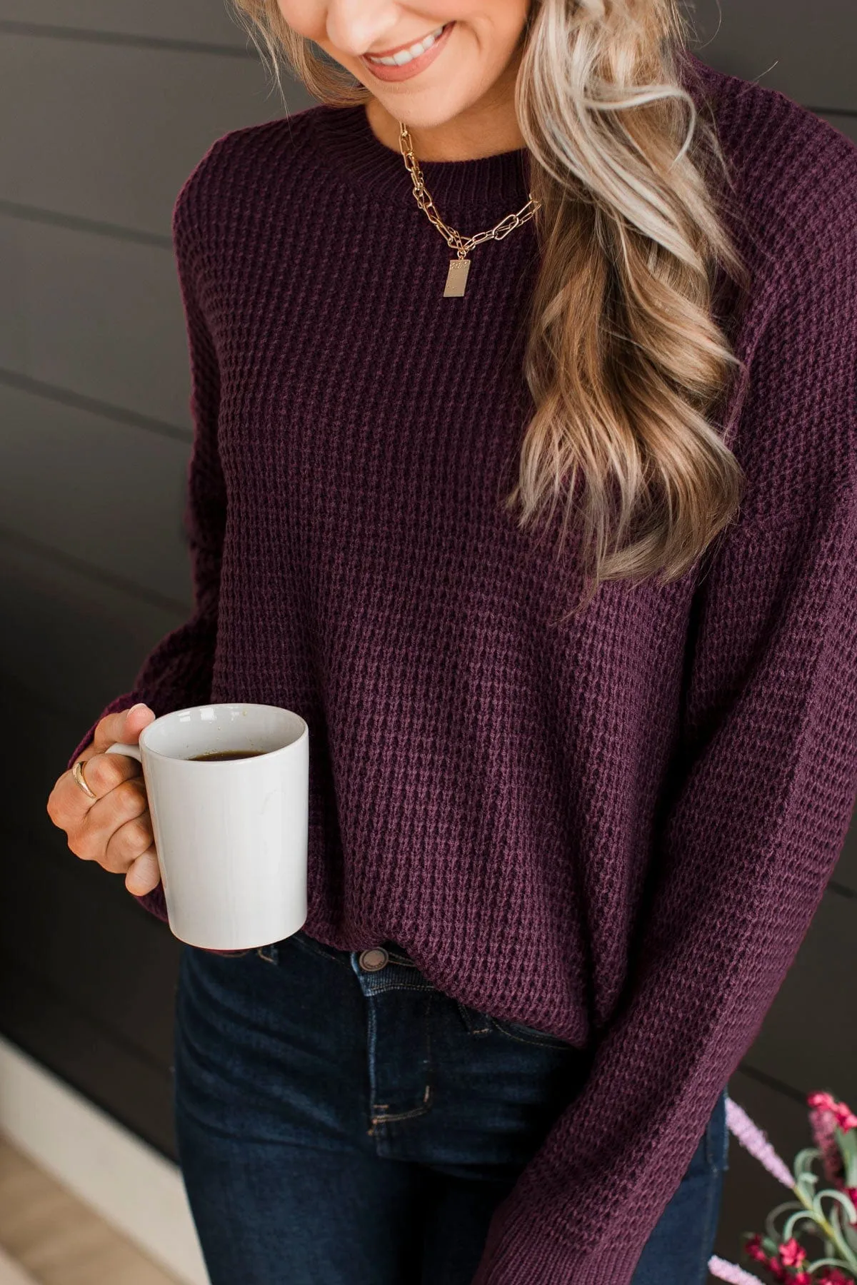 Captivating In Color Knit Sweater- Eggplant