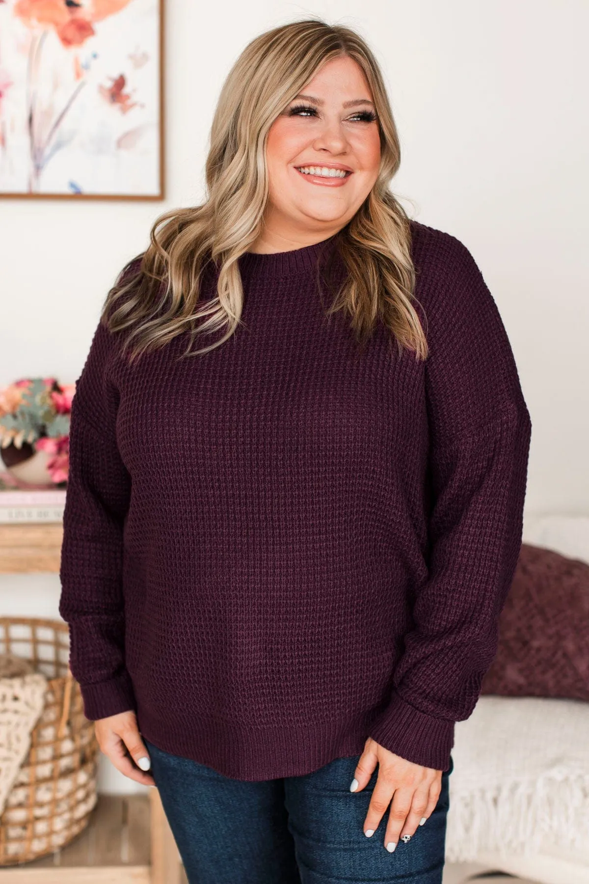 Captivating In Color Knit Sweater- Eggplant