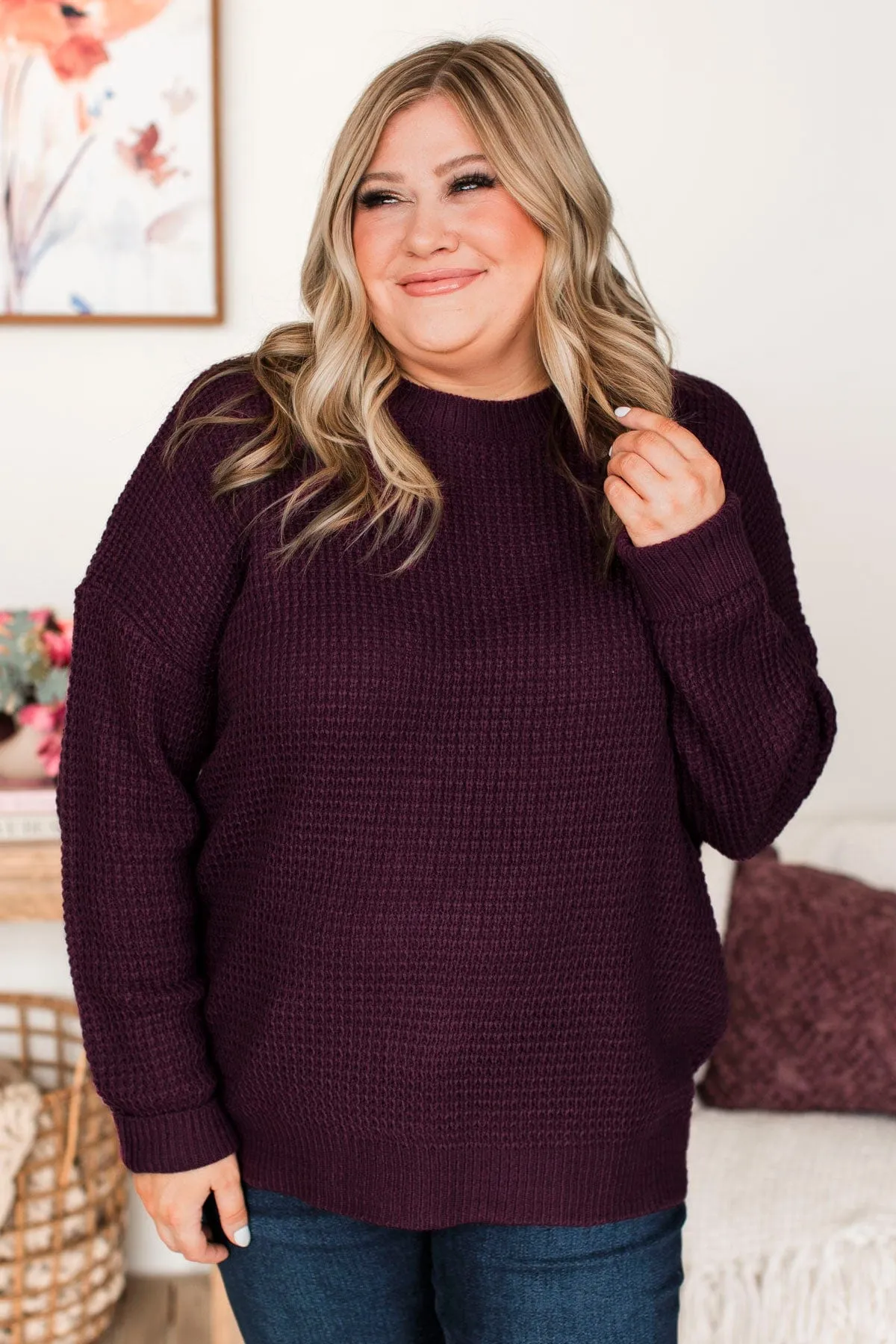 Captivating In Color Knit Sweater- Eggplant