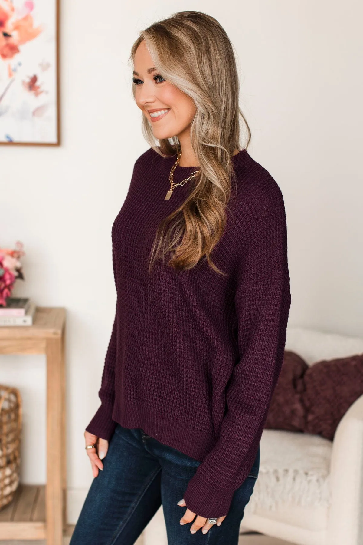 Captivating In Color Knit Sweater- Eggplant