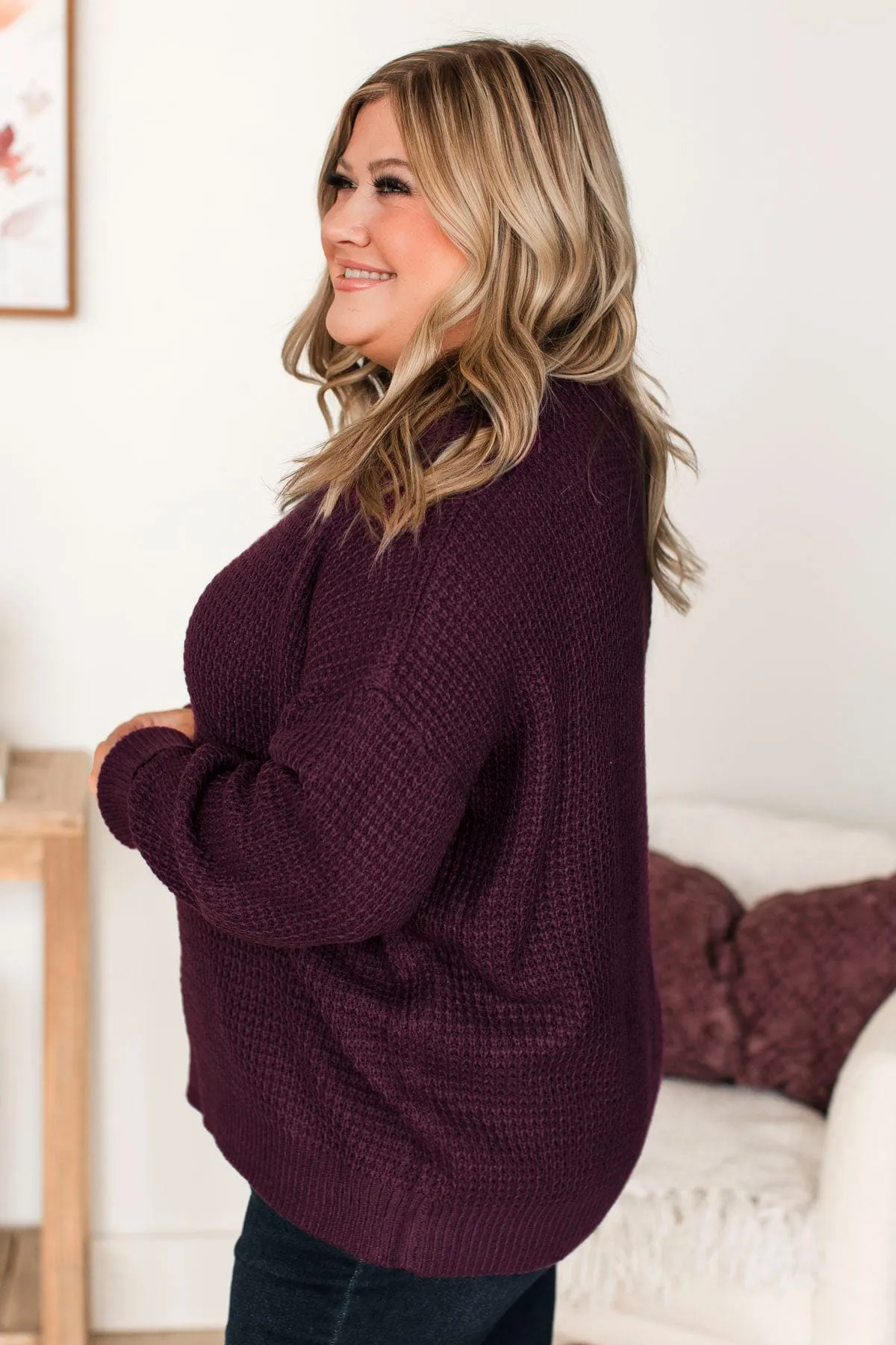 Captivating In Color Knit Sweater- Eggplant