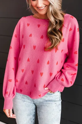 Charming Moments Heart Knit Sweater- Pink