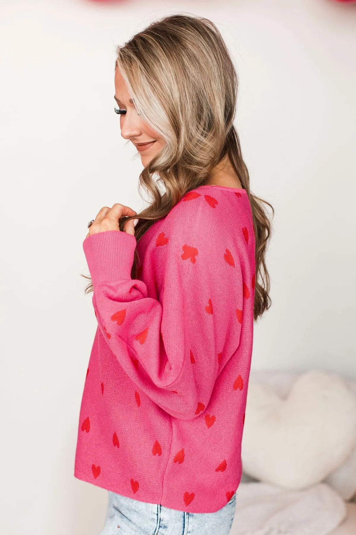 Charming Moments Heart Knit Sweater- Pink