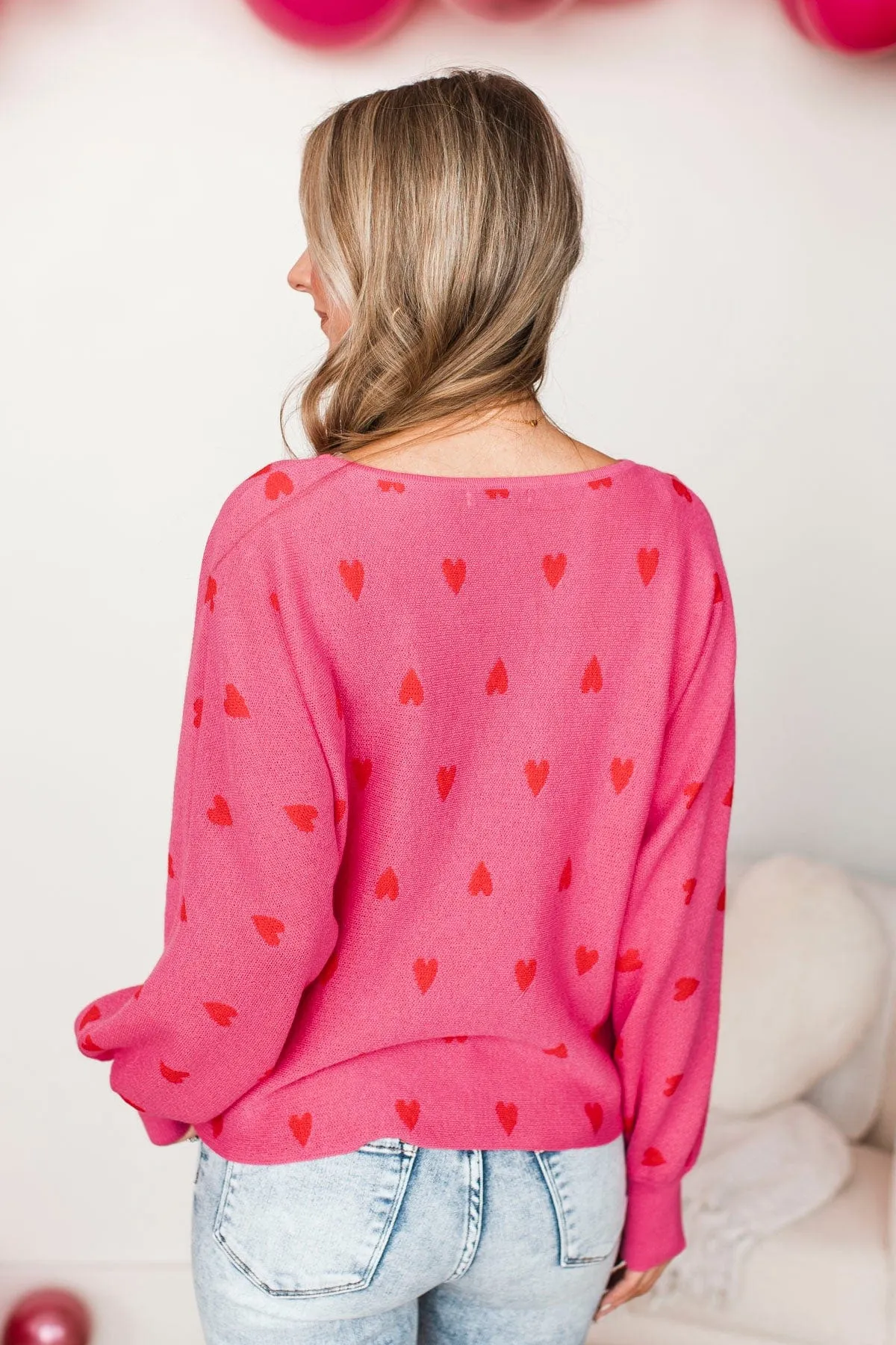 Charming Moments Heart Knit Sweater- Pink