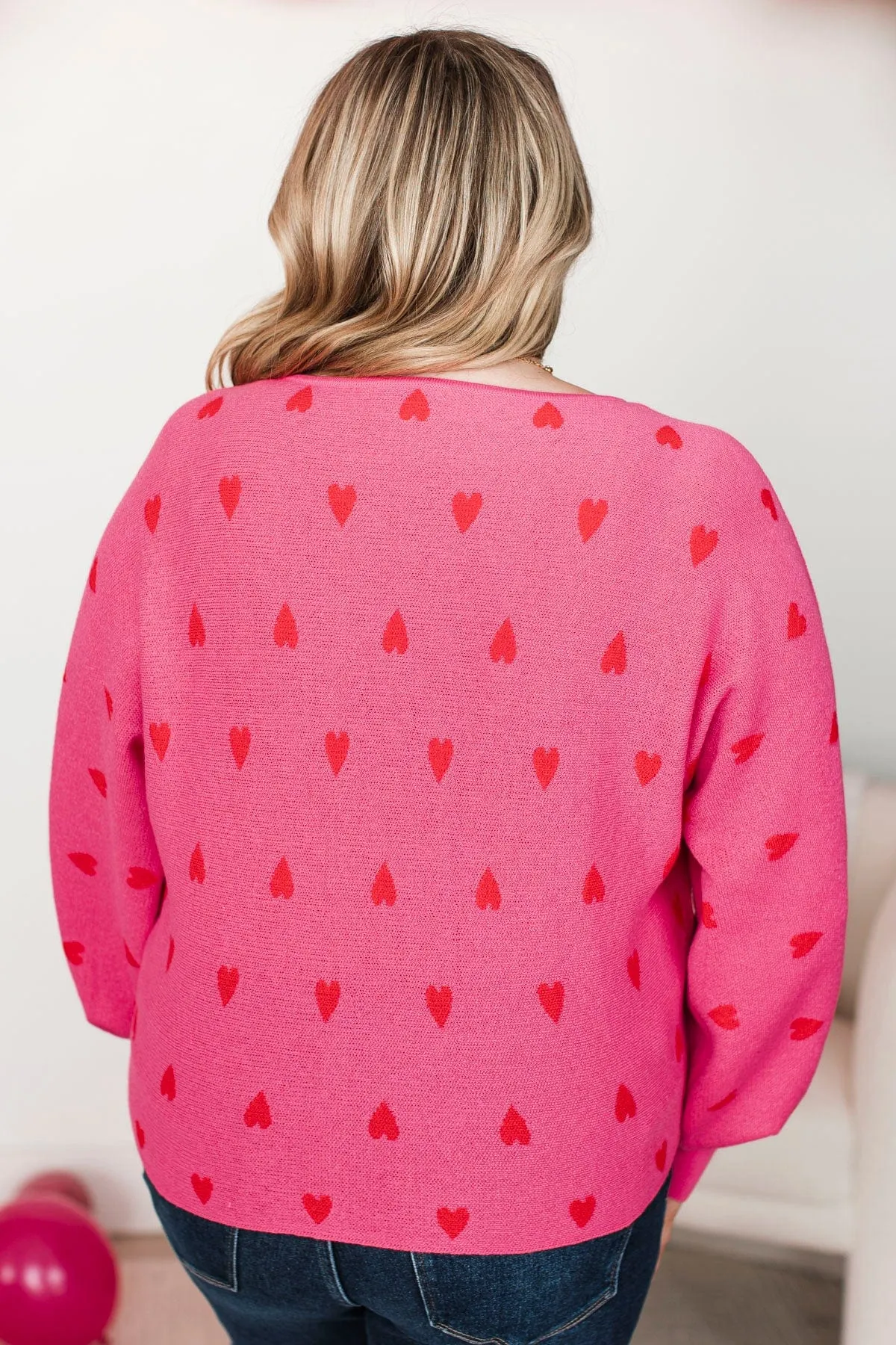 Charming Moments Heart Knit Sweater- Pink