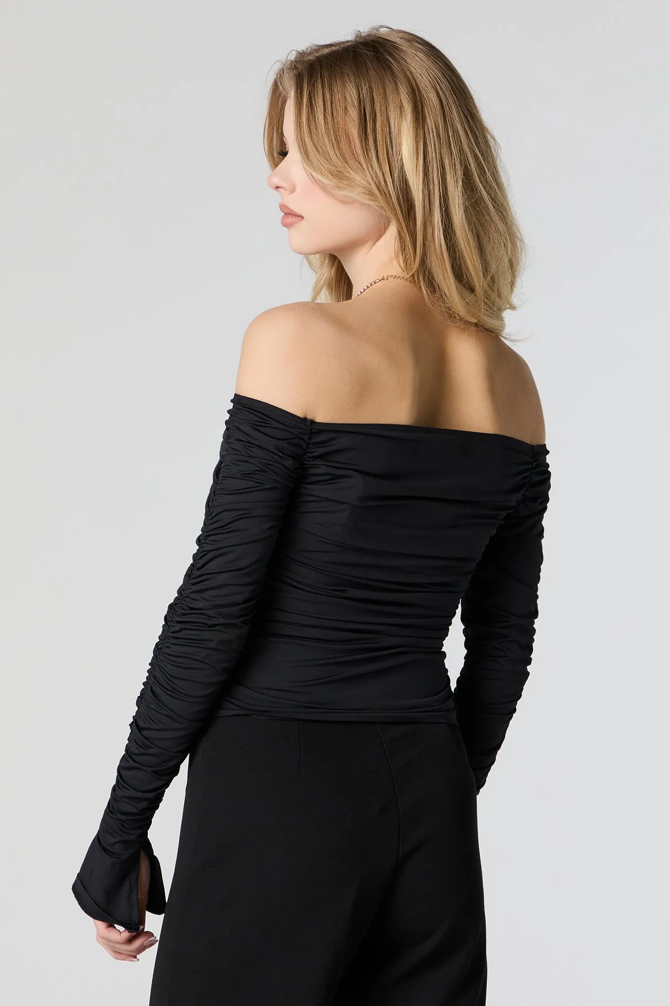 Contour Ruched Off Shoulder Long Sleeve Top