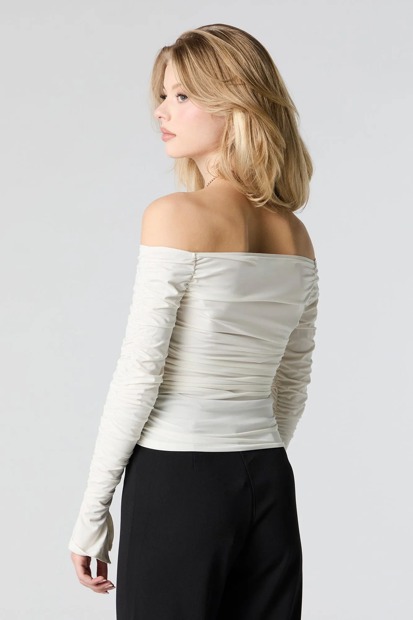 Contour Ruched Off Shoulder Long Sleeve Top