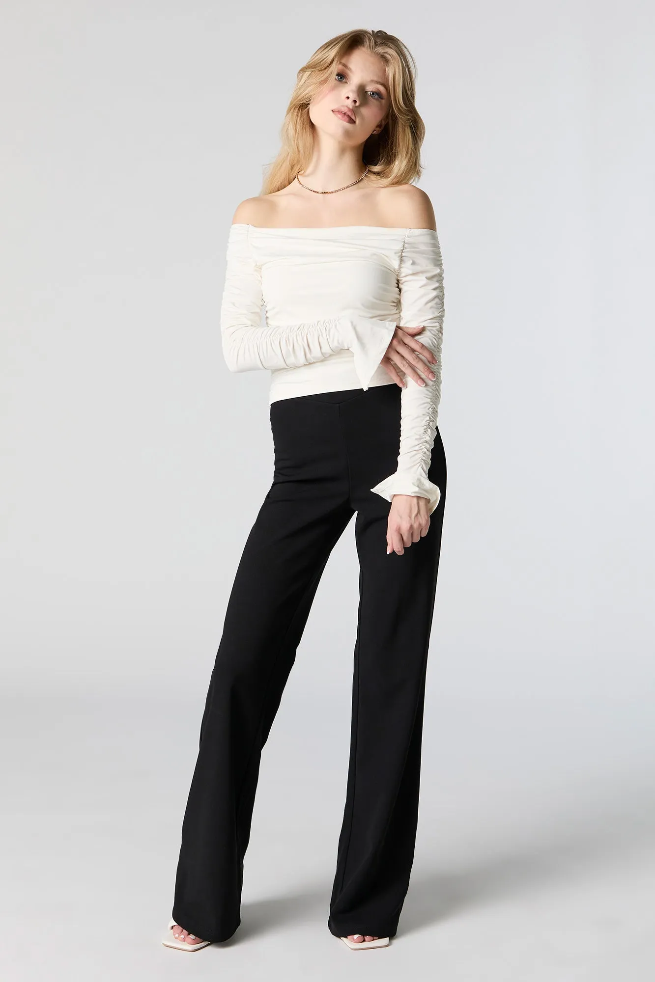 Contour Ruched Off Shoulder Long Sleeve Top