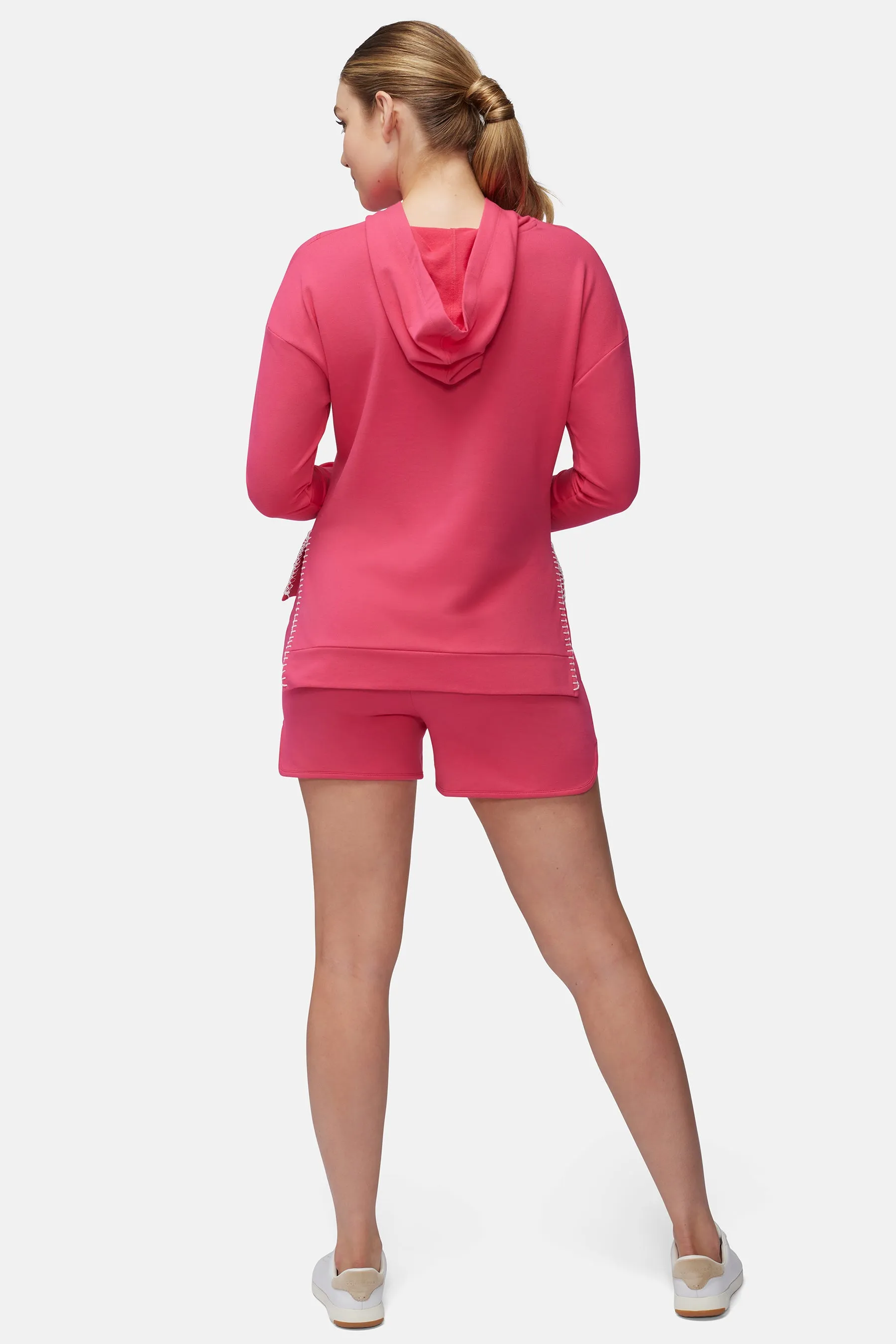 Contrast Stitch Hoodie | Bright Rose