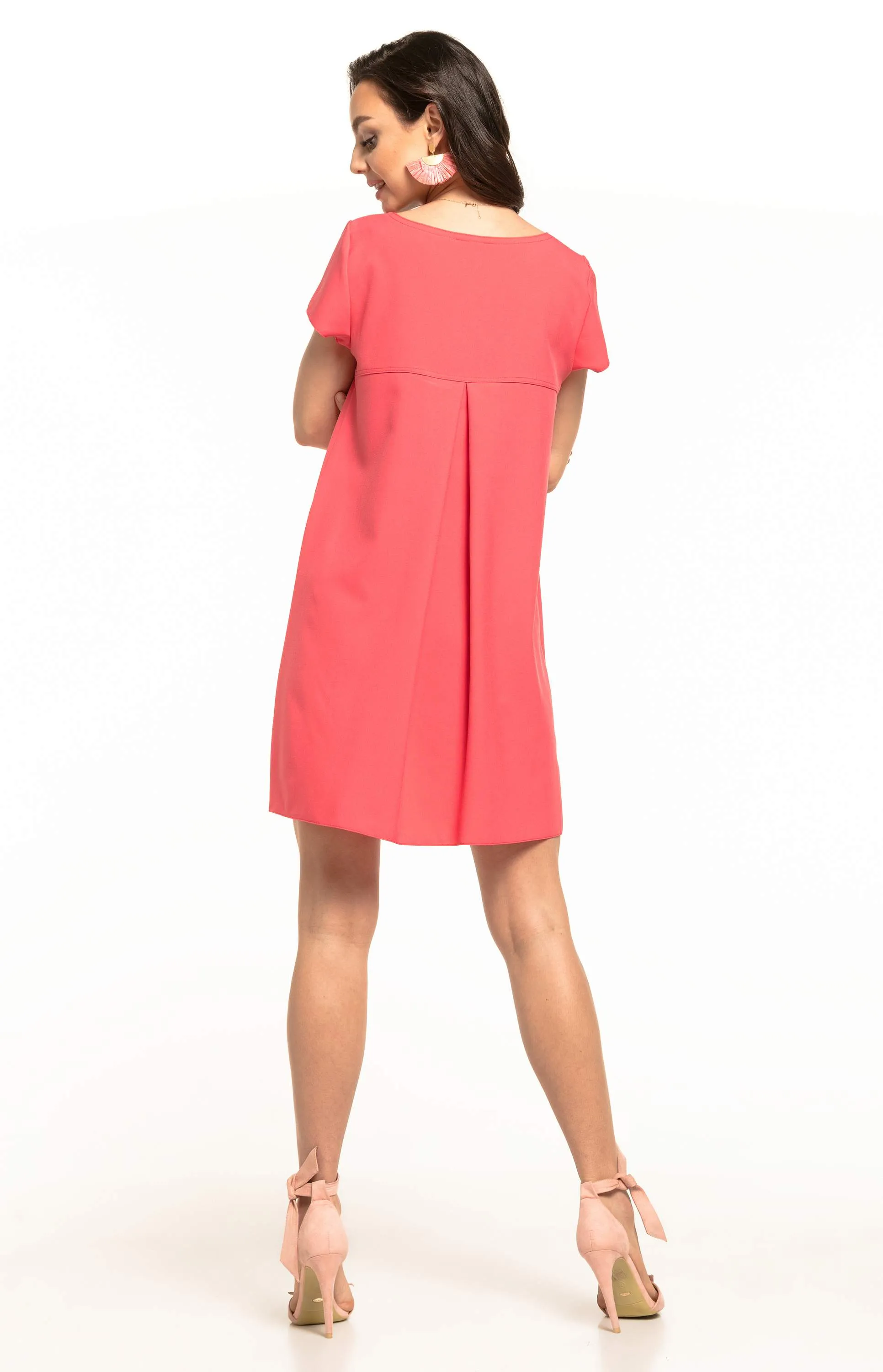 Coral short sleeves shift dress