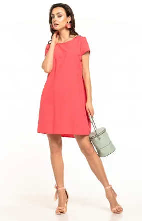 Coral short sleeves shift dress