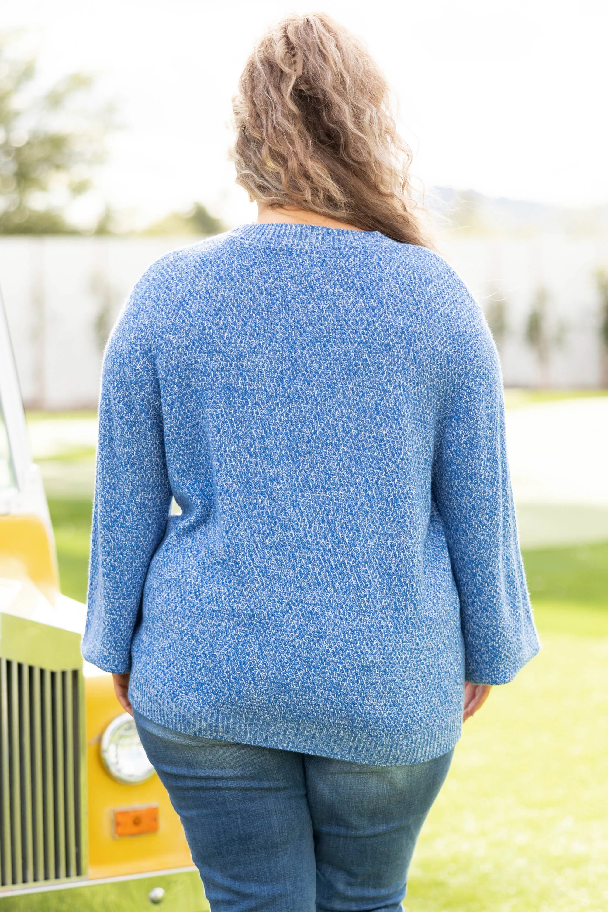 Cozy Bubble Sleeve Sweater, Pacific Blue