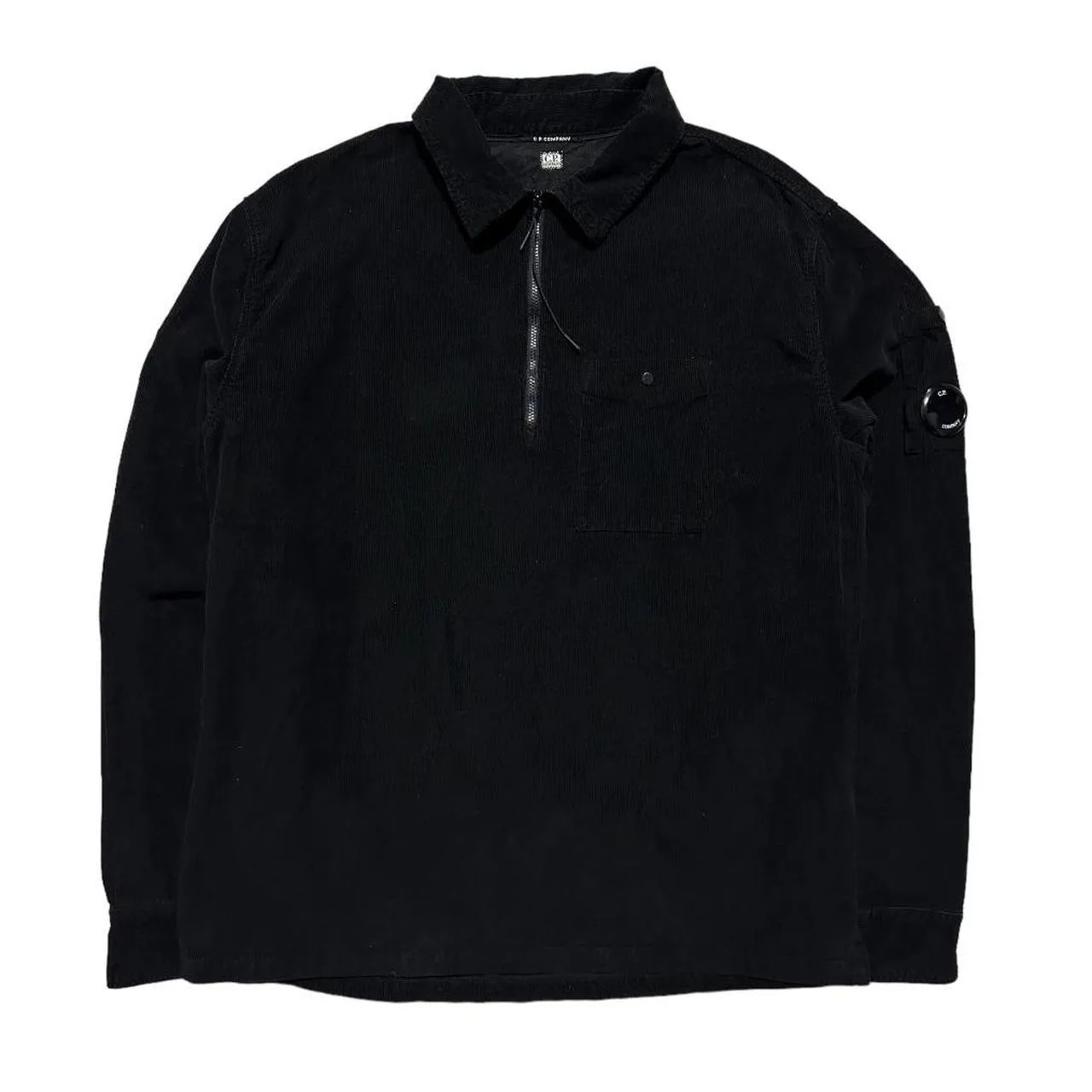 CP Company Black Thin Corduroy Quarter Zip