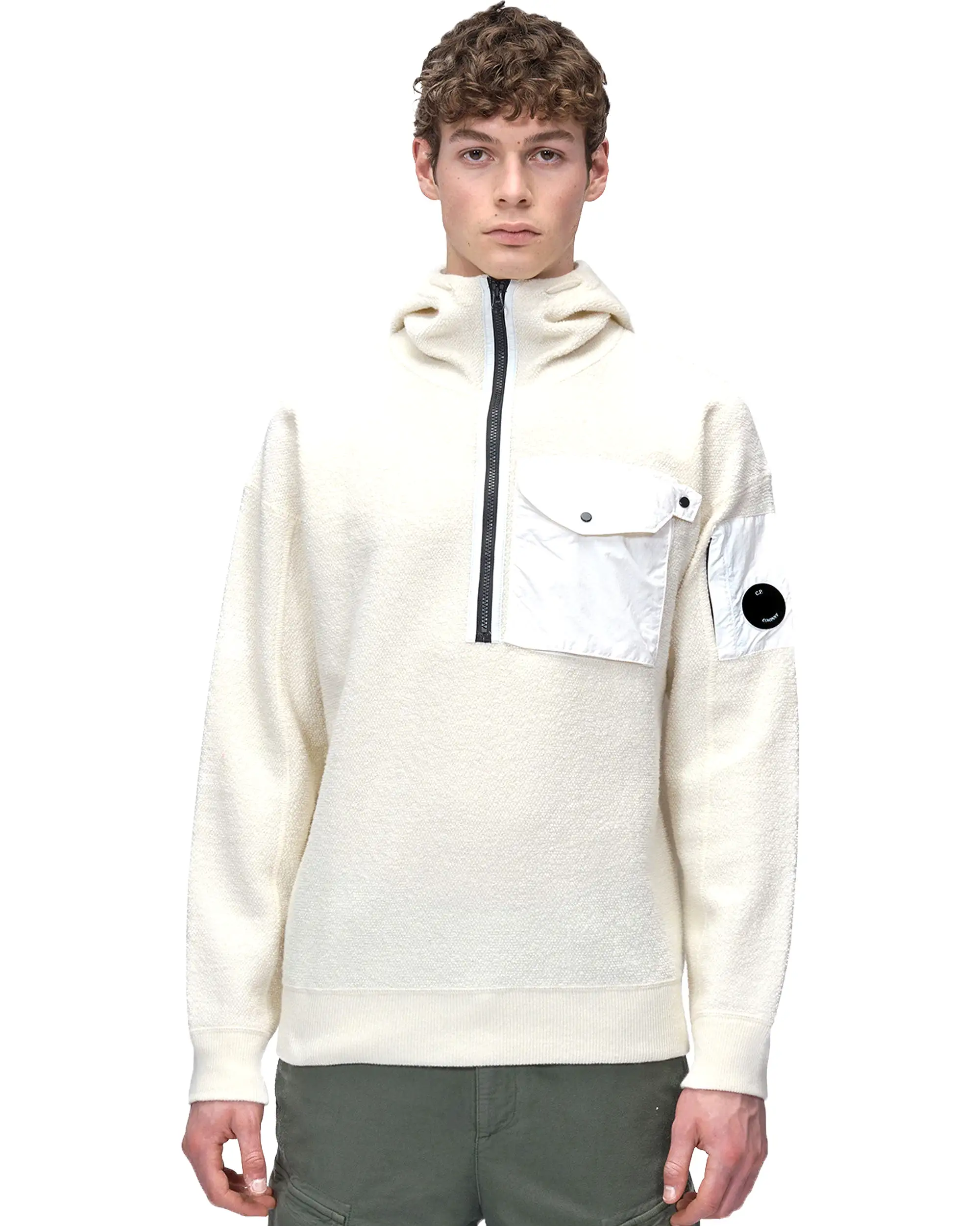 CP Company Knitwear Hooded in Lambswool Gauze White