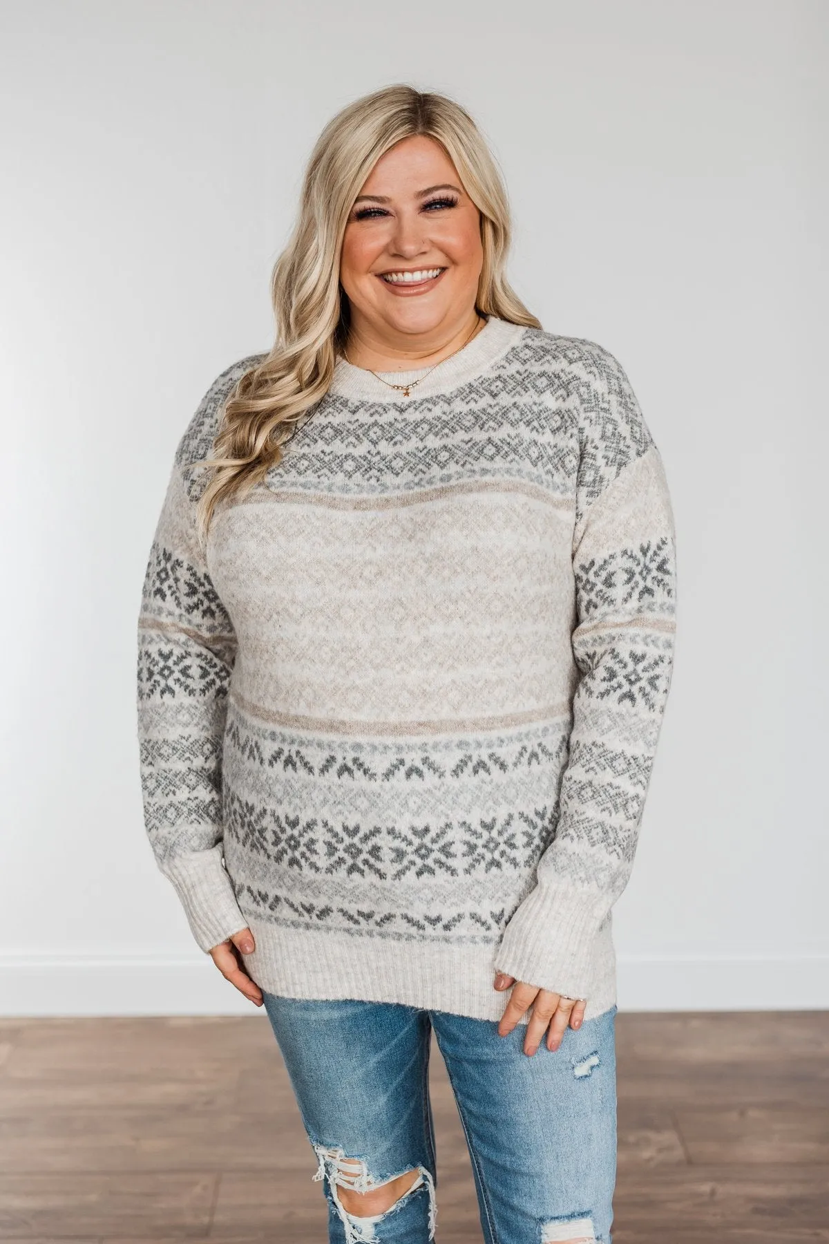 Cute & Cozy Knit Sweater- Charcoal & Oatmeal