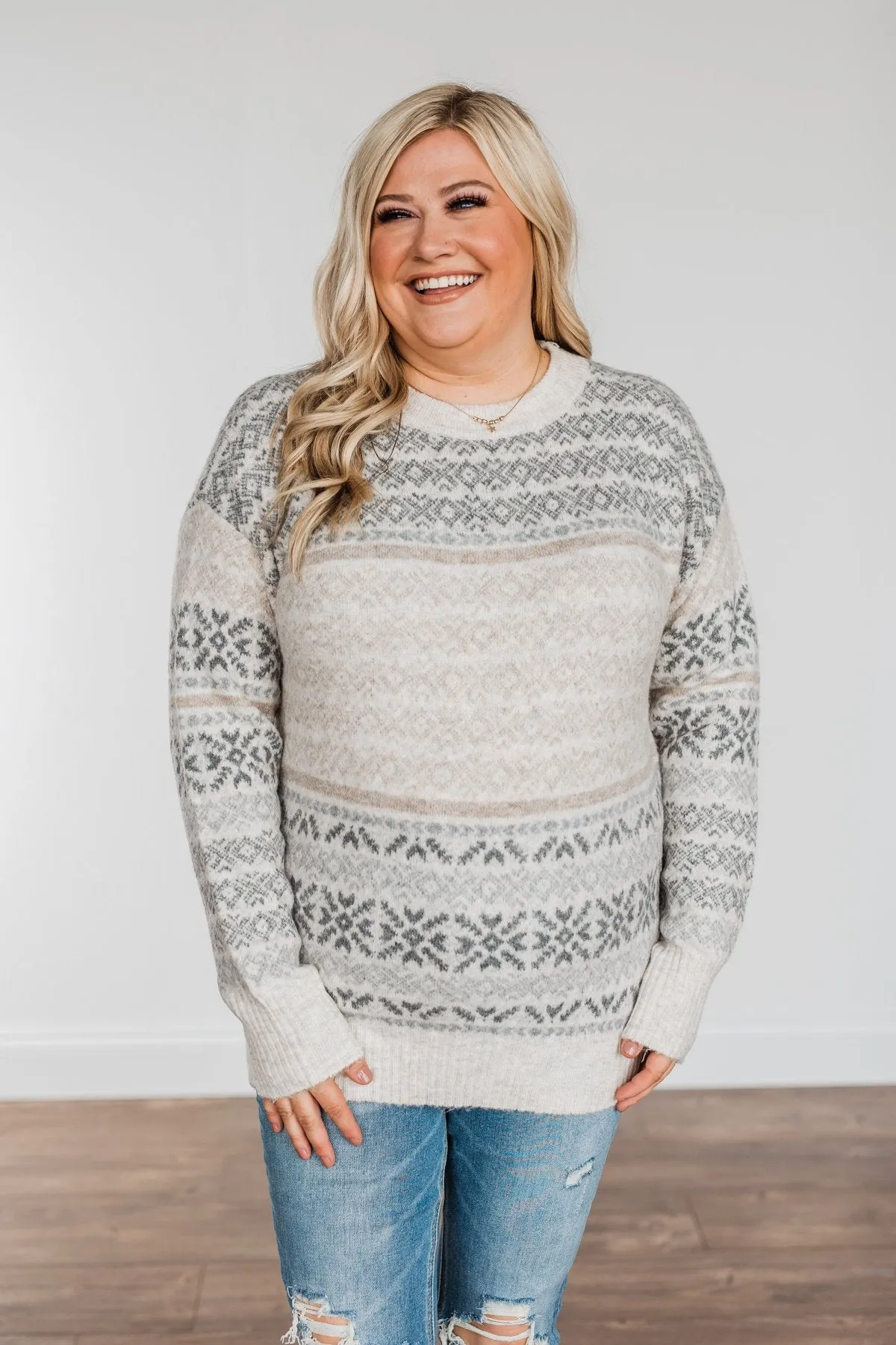 Cute & Cozy Knit Sweater- Charcoal & Oatmeal