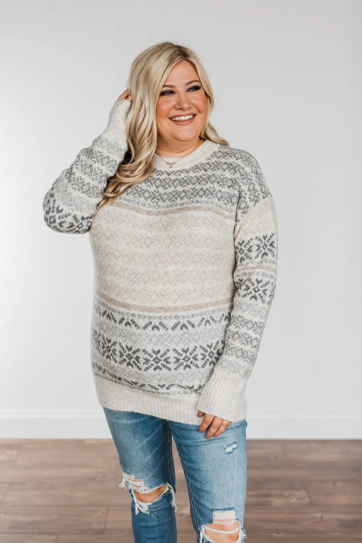 Cute & Cozy Knit Sweater- Charcoal & Oatmeal