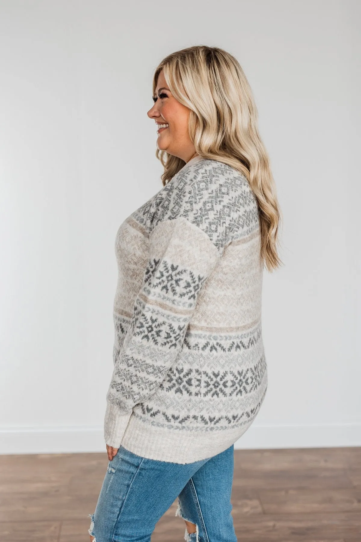 Cute & Cozy Knit Sweater- Charcoal & Oatmeal