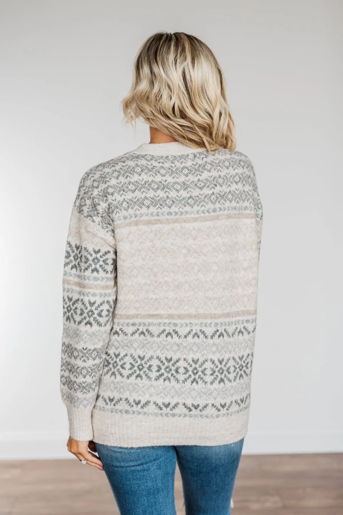 Cute & Cozy Knit Sweater- Charcoal & Oatmeal