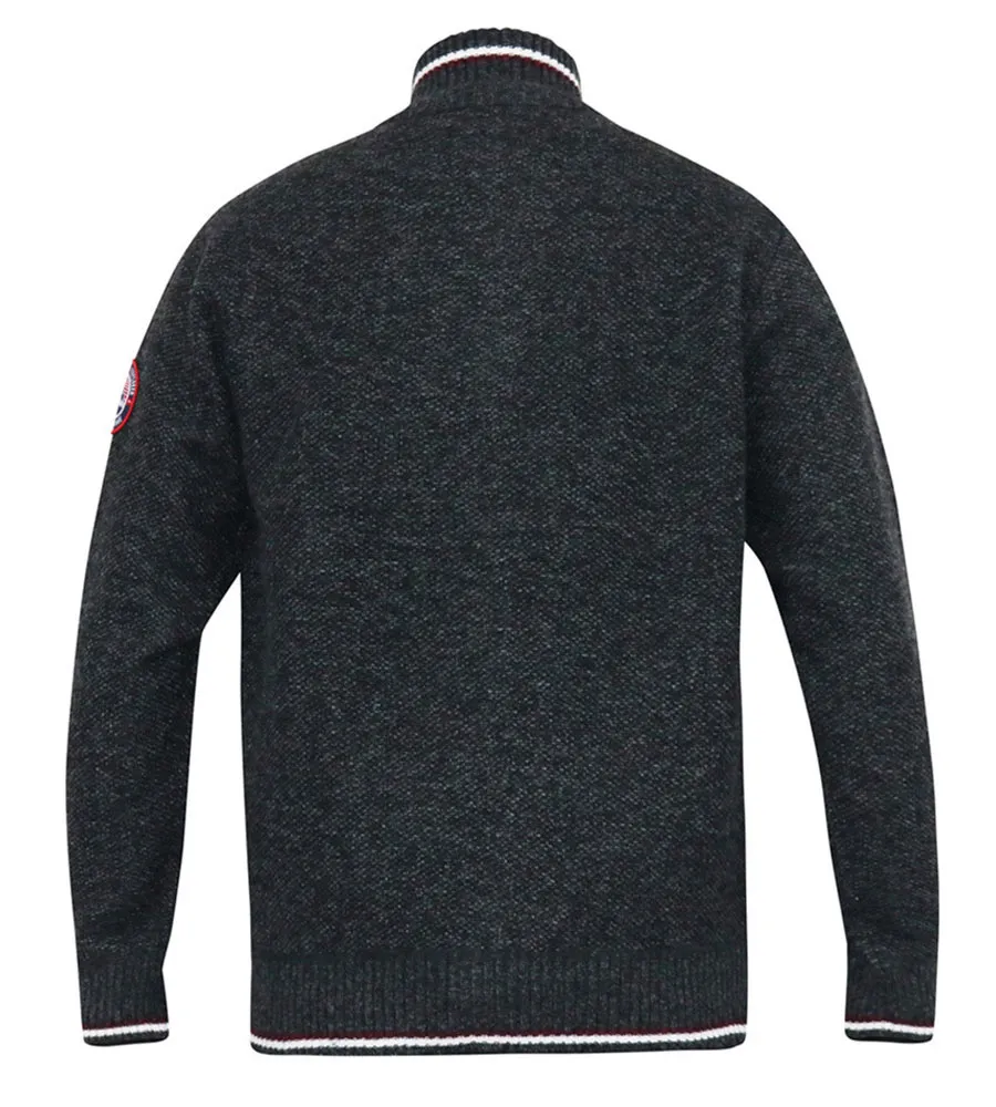 D555 Mens Charcoal Knitted Zip Through Sweater With  Lining (ABERDARE 2)