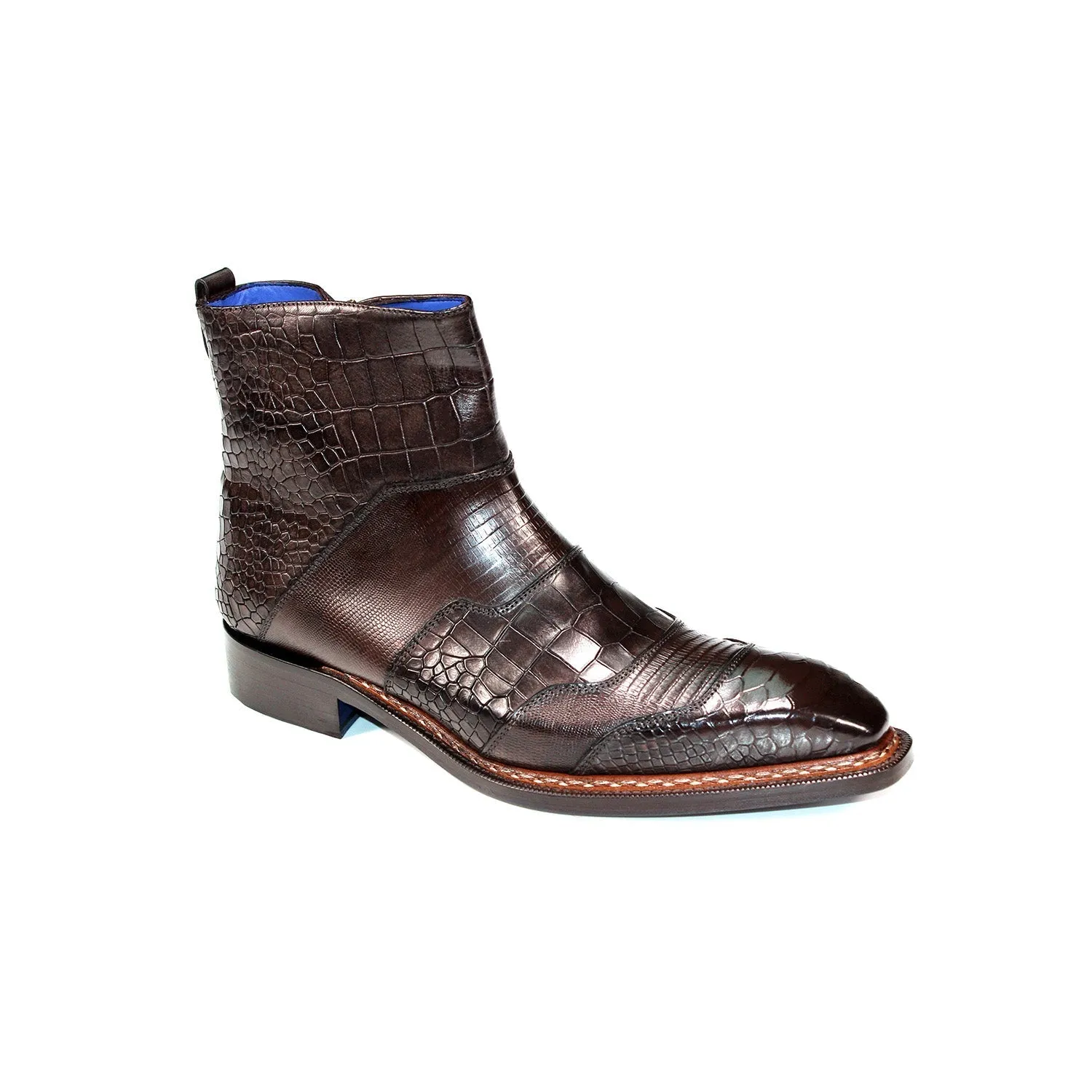 Emilio Franco Lucio Men's Shoes Chocolate Calf-Skin Embossed Leather Boots (EF1217)