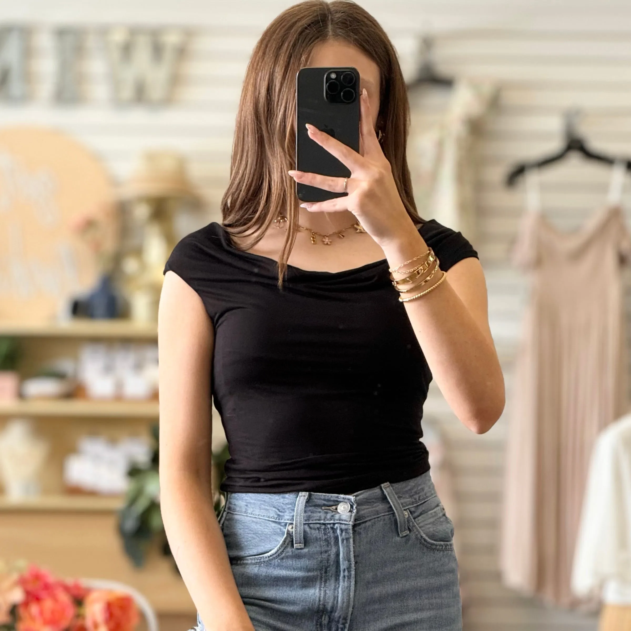 Enhance Basic Off The Shoulder Top Black