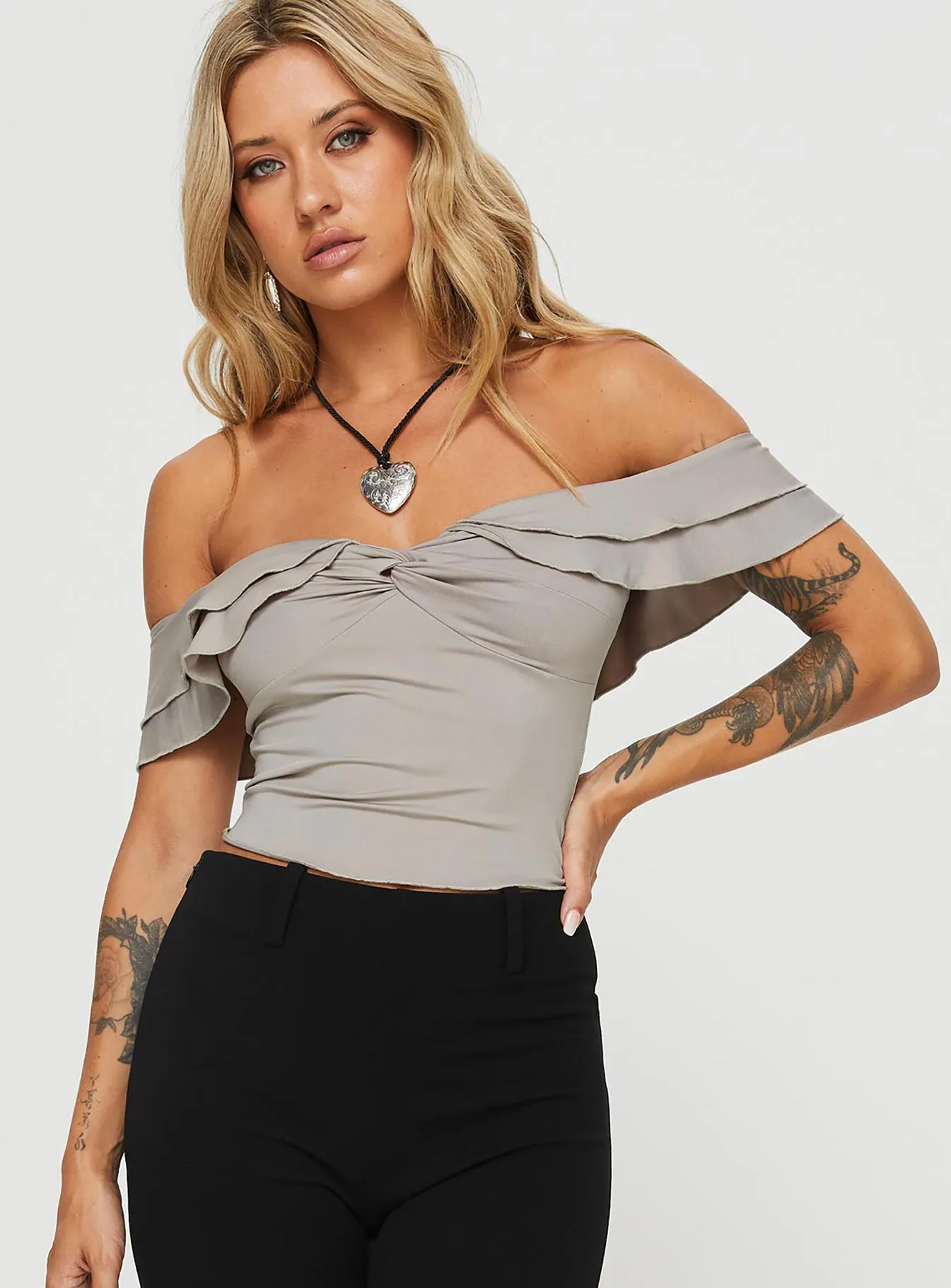 Farino Off The Shoulder Top Grey