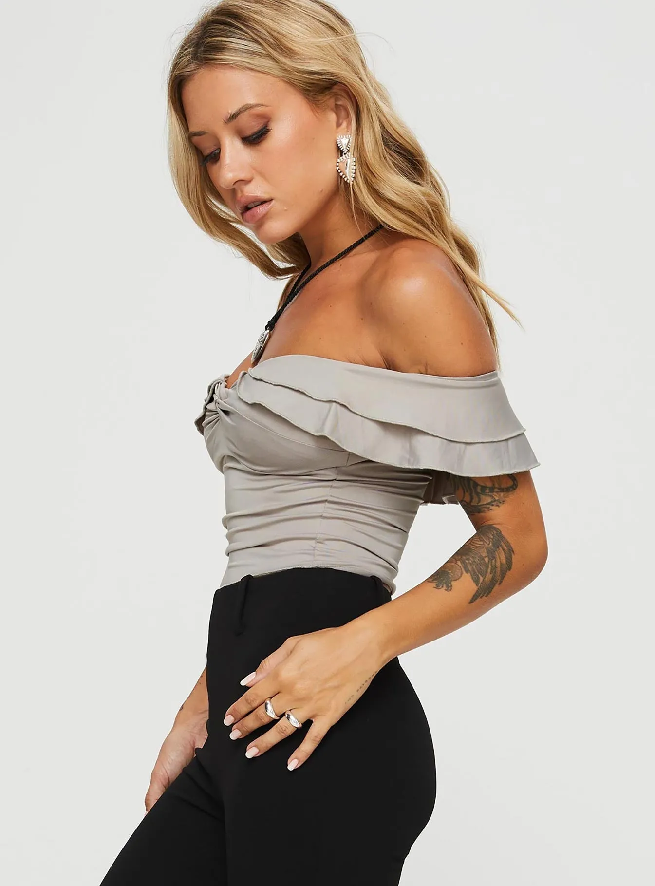 Farino Off The Shoulder Top Grey