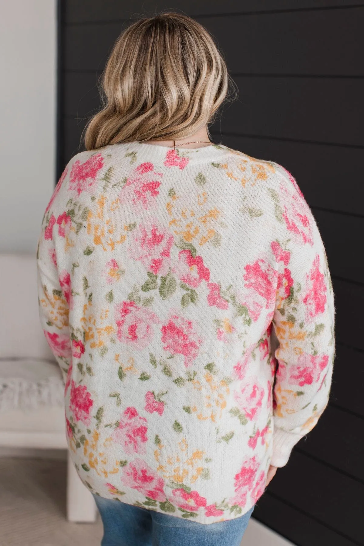 Fond Moments Knit Sweater- Pink Floral